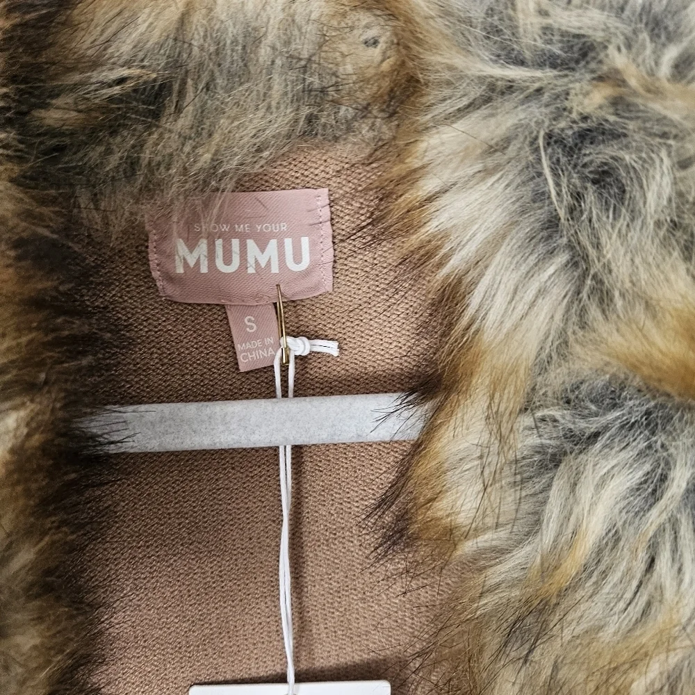 NWT Show Me Your MuMu cabin cardigan sweater with faux fur Trim Belt Size S
